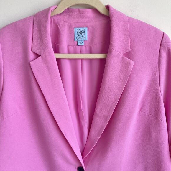 CeCe Plus Size 3X Ruched Sleeve One Button Blazer Jacket Pink Preppy Business - Picture 2 of 15